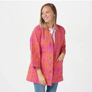 Pink Plaid Quilted Jacket size XL, oversized fit